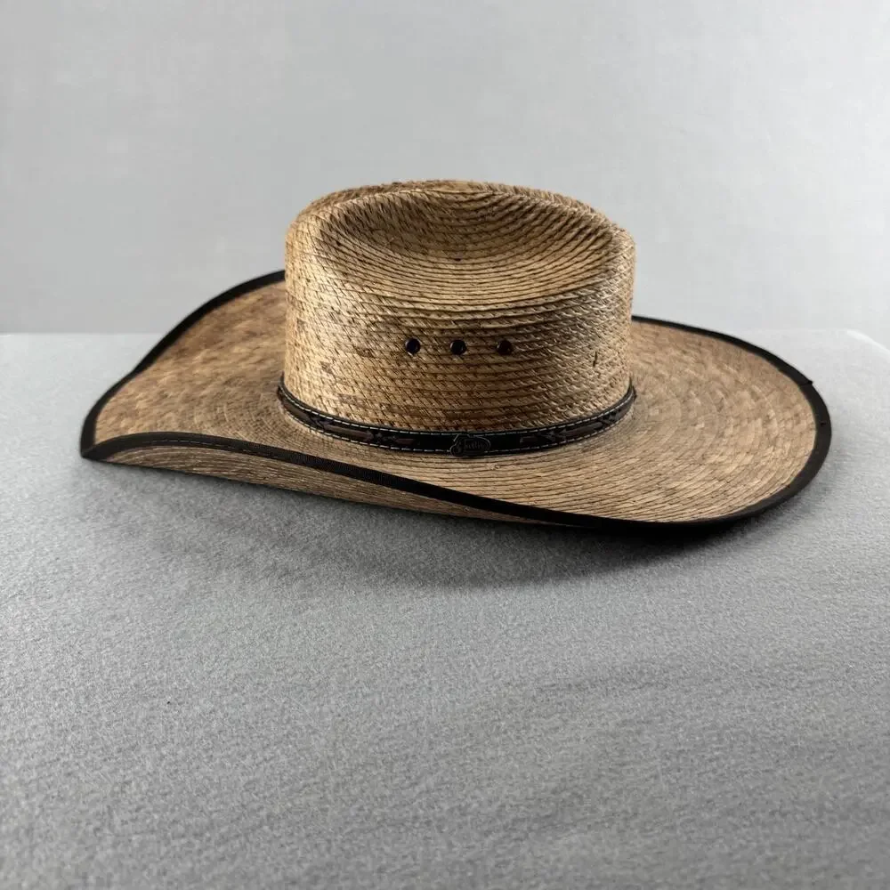 Justin Hat Cowboy Fitted Mens 7 3/8 Brown Straw Western Wide Brim Summer Rodeo